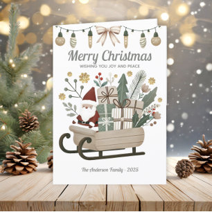 Vintage Boho Weihnachtsmann-Schlitten Erdtöne Weih Feiertagskarte