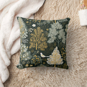 Vintage Boho Weiße Grüne Goldene Weihnachtsbäume Kissen