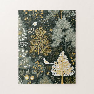 Vintage Boho Weiße Grüne Goldene Weihnachtsbäume Puzzle
