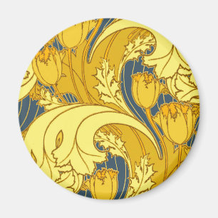Vintage Bold Tulpe Blau Gold Muster Magnet
