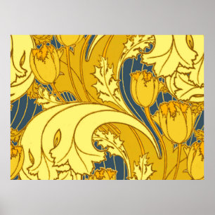 Vintage Bold Tulpe Blau Gold Muster Poster