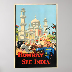 Vintage Bombay Indien Reiseplakat Retro-Wandkunst Poster