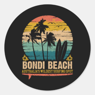 Vintage Bondi Beach, Australiens wildeste Surfgege Runder Aufkleber