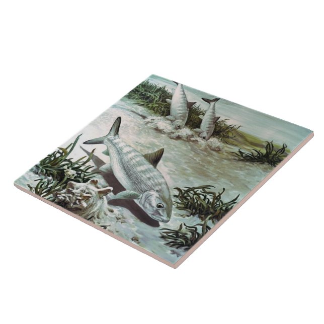 Vintage Bonefish Underwater Scene Fliese (Seite)