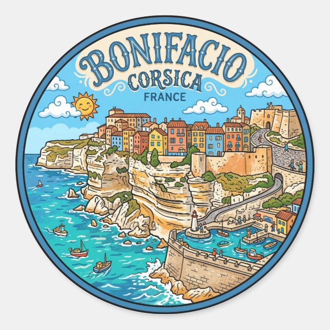 Vintage Bonifacio Korsika Frankreich Frankreich Runder Aufkleber (Vorderseite)