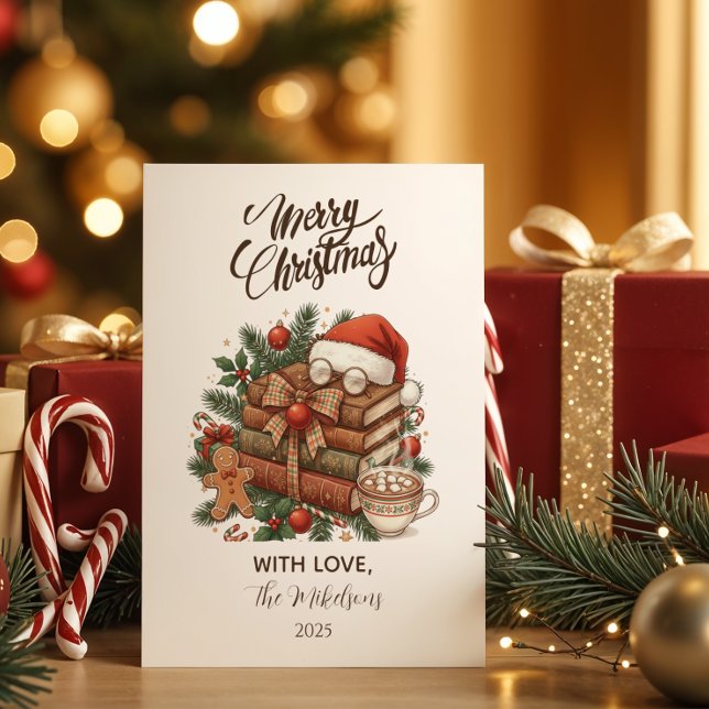 Vintage Book Lover Christmas Feiertagskarte (Von Creator hochgeladen)