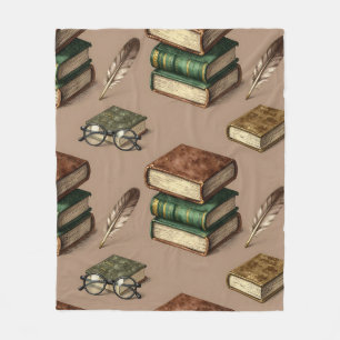 Vintage-Books-Feather-Brillen-Muster Fleecedecke