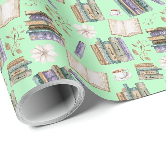 Vintage Books Gift Wrapping Paper - Green Geschenkpapier (Rolleneckpunkt)