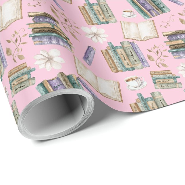 Vintage Books Gift Wrapping Paper - Pink Geschenkpapier (Rolleneckpunkt)