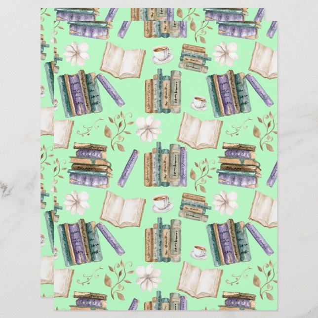 Vintage Books Scrapbook Paper in Green (Vorne/Hinten)