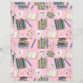 Vintage Books Scrapbook Paper in Pink