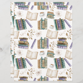 Vintage Books Scrapbook Paper in White