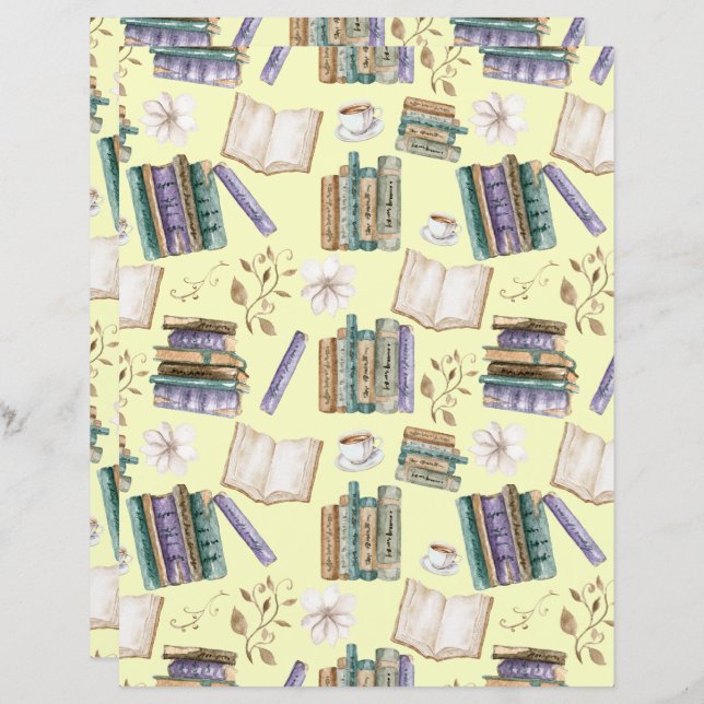 Vintage Books Scrapbook Paper in Yellow (Vorne/Hinten)