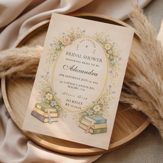 Vintage-Bookstack-Garten-Brautabschied Einladung (Von Creator hochgeladen)