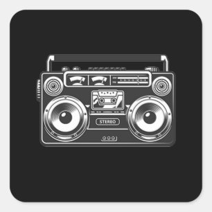 Vintage-Boombox 80er Retro-Musik Hip-Hop Rap schwa Quadratischer Aufkleber