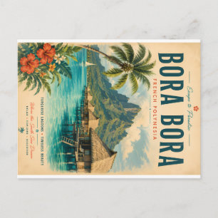 Vintage Bora Bora Französisch-Polynesien Tropische Feiertagspostkarte