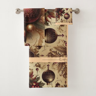 Vintage Bordeaux und Gold Weihnachten Badhandtuch Set