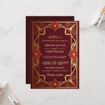 Vintage-Bordeauxrot und Gold Art Deco Islamische H