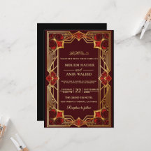 Vintage-Bordeauxrot und Gold Art Deco Islamische H