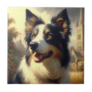 Vintage Border Collie Malerei Fliese