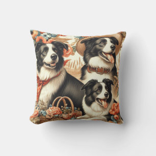 Vintage Border Collie Malerei Kissen