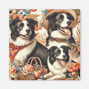 Vintage Border Collie Malerei Magnet