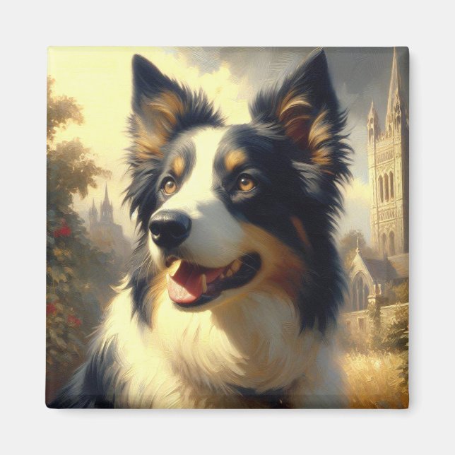 Vintage Border Collie Malerei Magnet (Vorne)