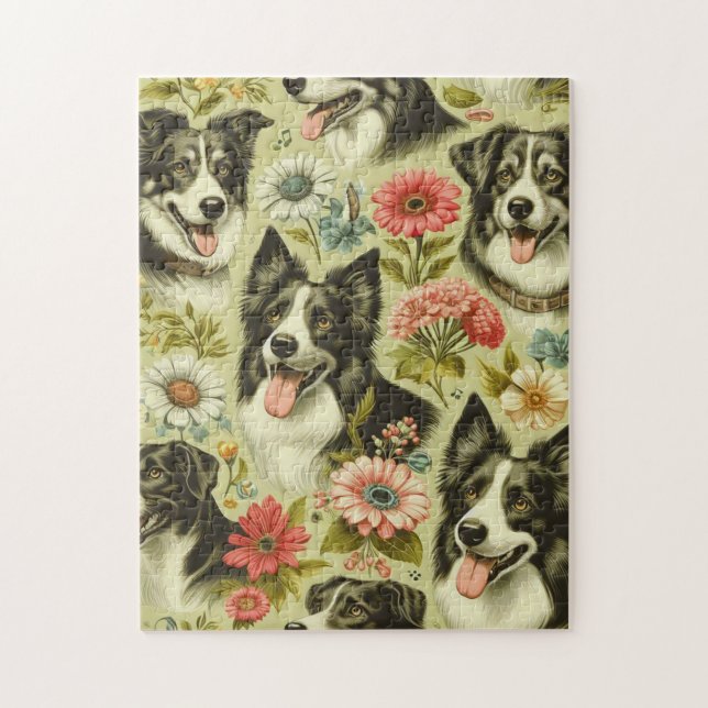 Vintage Border Collie Malerei Puzzle (Vertikal)