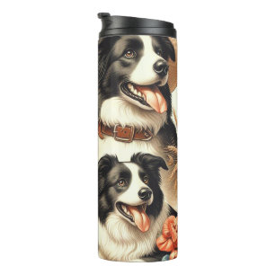 Vintage Border Collie Malerei Thermosbecher