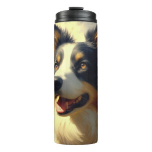 Vintage Border Collie Malerei Thermosbecher