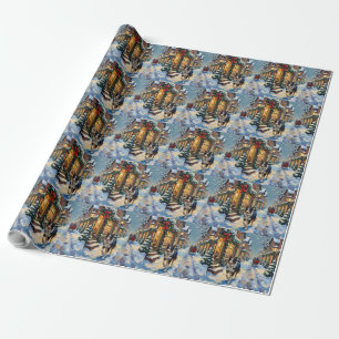 Vintage Border Collie Schnee Dorf Weihnachten Geschenkpapier