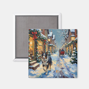 Vintage Border Collie Schnee Dorf Weihnachten Magnet