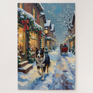 Vintage Border Collie Schnee Dorf Weihnachten Puzzle