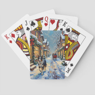 Vintage Border Collie Schnee Dorf Weihnachten Spielkarten