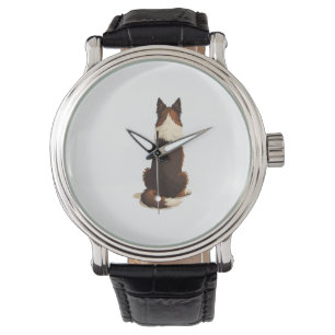 Vintage Border Collie von hinten Hund-Illustration Armbanduhr