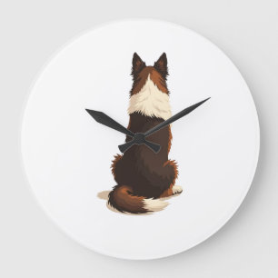 Vintage Border Collie von hinten Hund-Illustration Große Wanduhr