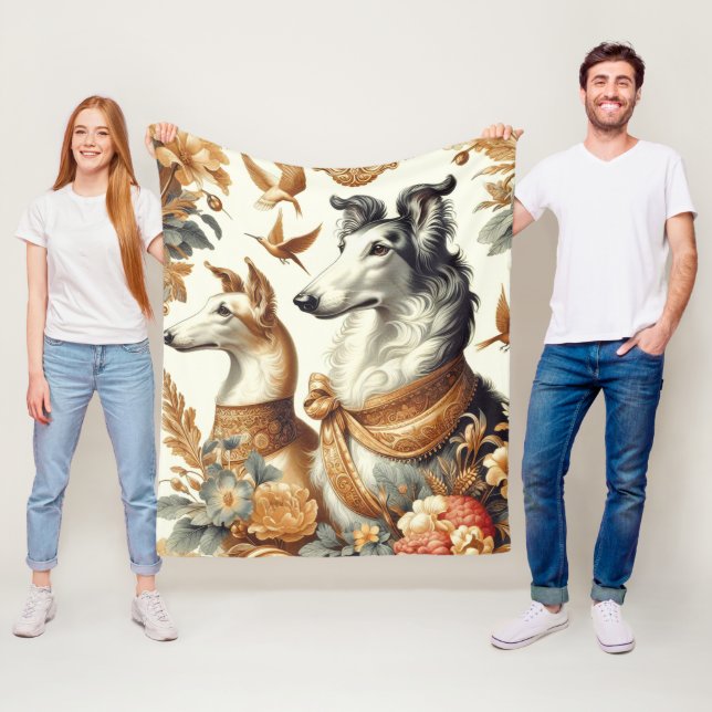 Vintage Borzoi-Hunde-Illustration Fleecedecke (Beispiel)