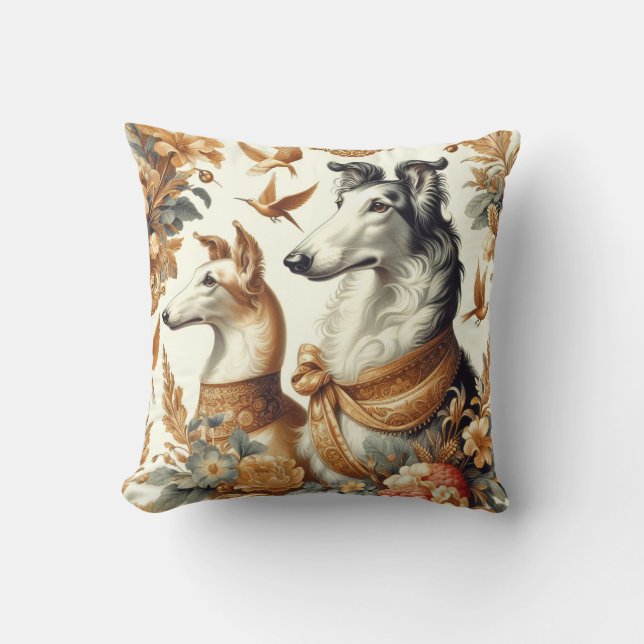 Vintage Borzoi-Hunde-Illustration Kissen (Vorderseite)