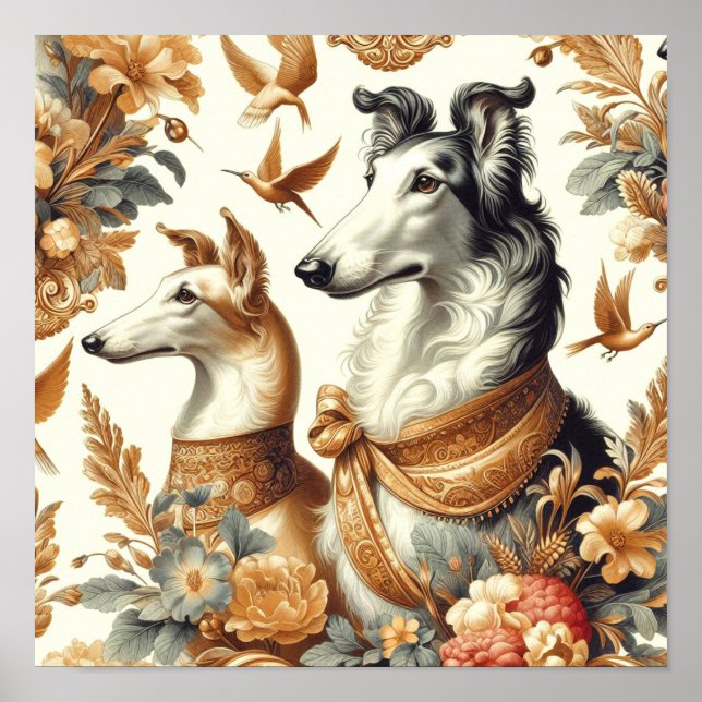 Vintage Borzoi-Hunde-Illustration Poster (Vorne)