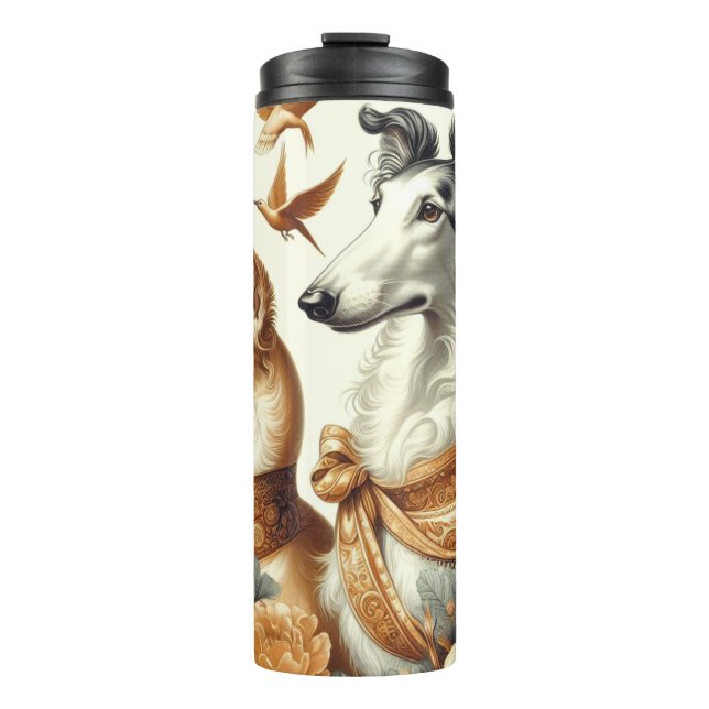 Vintage Borzoi-Hunde-Illustration Thermosbecher (Vorderseite)