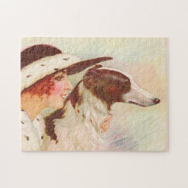 Vintage Borzoi Lady und Borzoi Puzzle