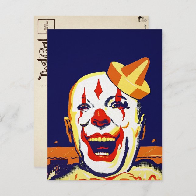 Vintage böse Clownkarte Postkarte (Vorne/Hinten)