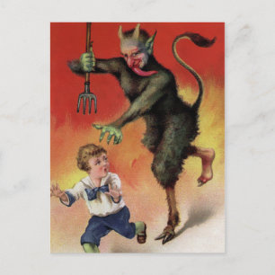 Vintage Böser Krampus beim Angriff Postkarte