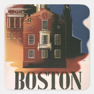 Vintage Boston, Massachusetts Paul Revere's Ride Quadratischer Aufkleber