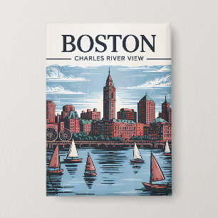 Vintage-Boston-Massachusetts-Stadtansicht & Segelb Button