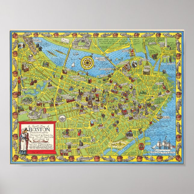 Vintage Boston Pictorial Map Poster 1955 (Vorne)