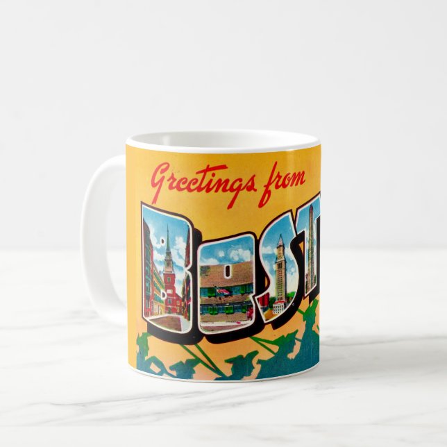 Vintage Boston Postkarten-Tasse Kaffeetasse (Vorderseite Links)