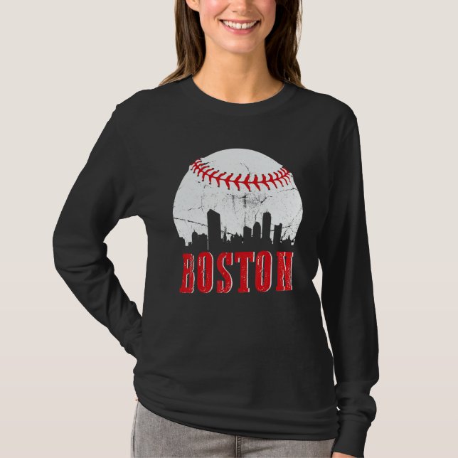 Vintage Boston Skyline Baseball Game Day T-Shirt (Vorderseite)