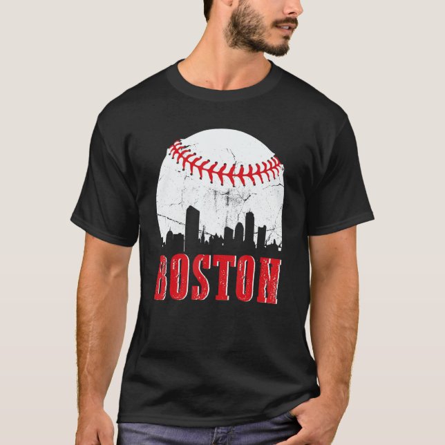 Vintage Boston Skyline Baseball Game Day T-Shirt (Vorderseite)