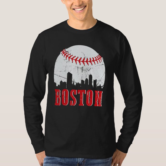 Vintage Boston Skyline Baseball Game Day T-Shirt (Vorderseite)